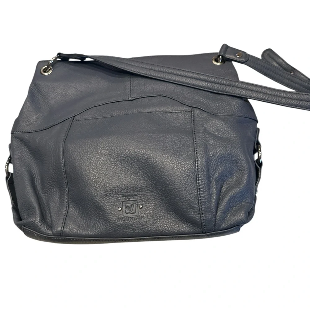 Stone Mountain Elegant periwinkle Blue Leather Shoulder Bag - Picture 4 of 6